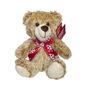 Holiday Style 12" Plush Teddy Bear Brown Red Snowflake Bow Christmas